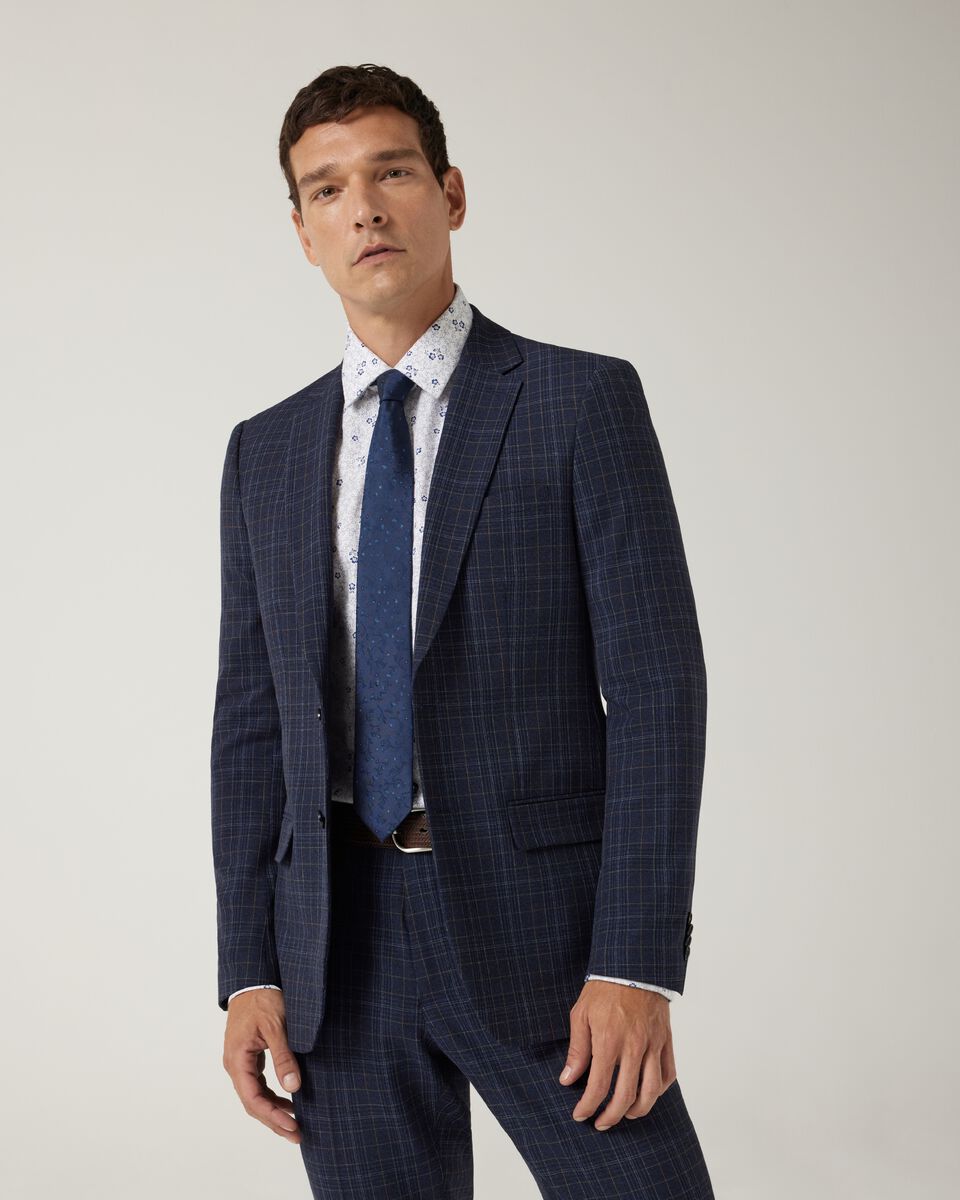 Slim stretch checked tailored jacket, Navy Check, hi-res